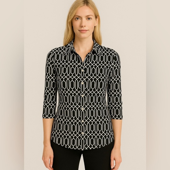 Black and white geometric blouse - Picture 1 of 4